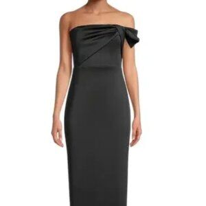 BLACK HALO EVE‎ Women's Black Divina Gown Size 2 Long Strapless Dress Bow